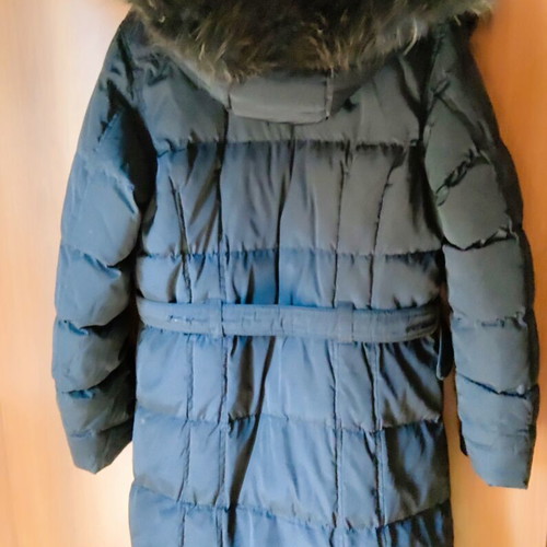 Lola black coat used, warm with faux fur hood, size M