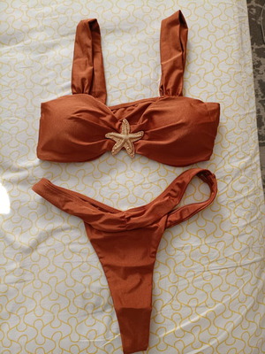 Women's bikini swimsuit new, size Large, shimmer bronze/terracotta