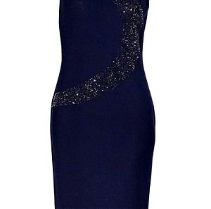 St. John matching set Bouclé Navy Crystal-Embellished Knee-Length Dress medium