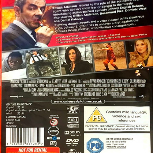 DVD Johnny English Reborn μεταχειρισμένο, κωμωδία περιπέτεια με αγγλικούς υπότιτλους
