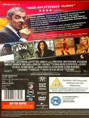 DVD Johnny English Reborn μεταχειρισμένο, κωμωδία περιπέτεια με αγγλικούς υπότιτλους