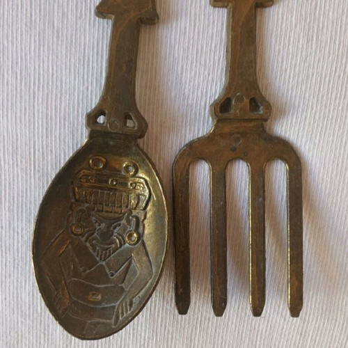 Bronze cutlery used, 35 cm, set of 2