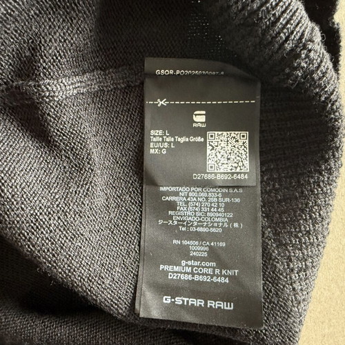 G-Star Raw Premium Core men's sweater new, 100% merino wool, black, M/L/XL