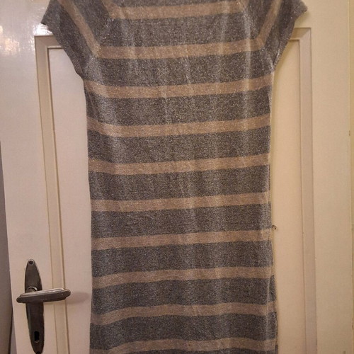 Striped dress used with metallic thread, size L
