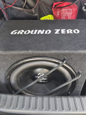 Ground Zero 12' subwoofer and TRF amplifier car audio system