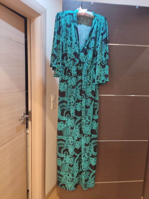 Dress long viscose emerald black with crossover front, new