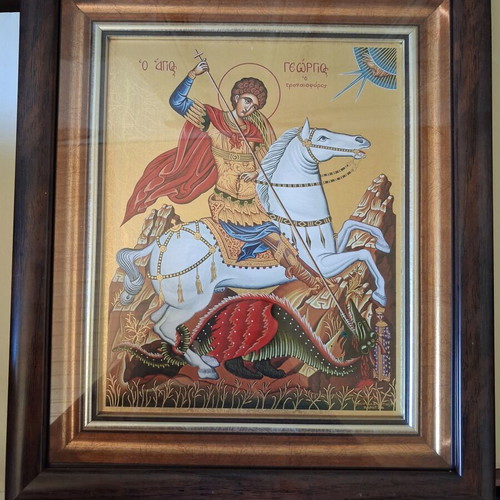 Saint George Icon Mega Byzantine by Silver Axion like new, 24K gold