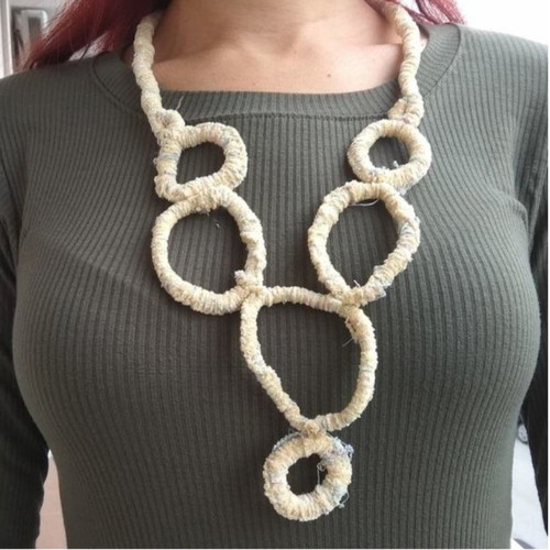 Ethnic fabric necklace pastel yellow made to order