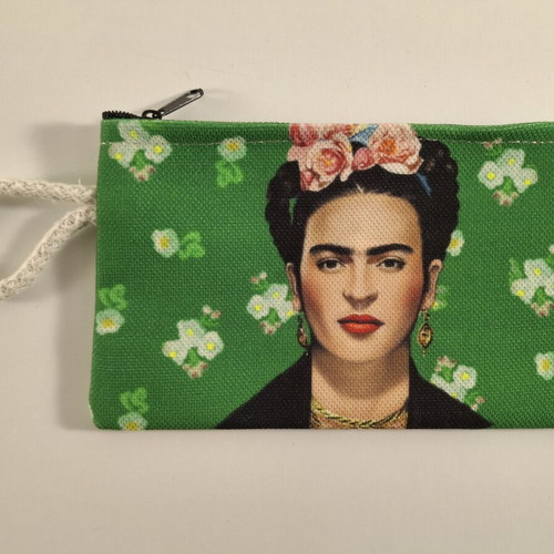 Handmade wallet with Frida Kahlo design, green, new