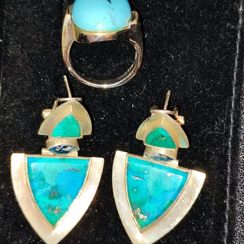 Silver 925 ring and earrings set with turquoise like new