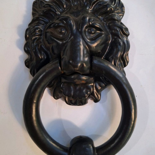 Door knocker with lion old, height 16.5 cm
