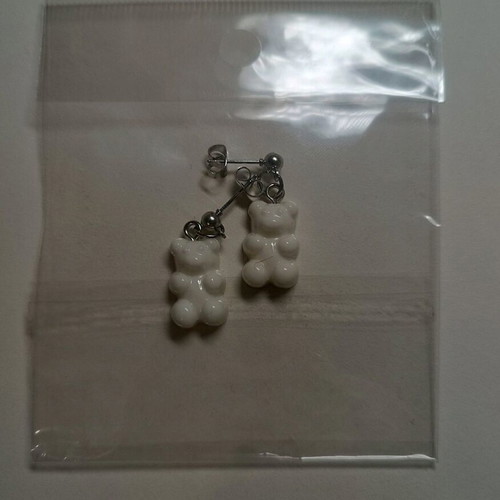 Earrings new with acrylic white teddy bear