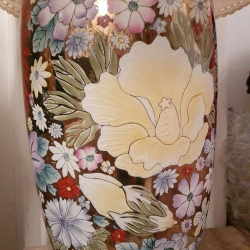 Satsuma table lamp used, vintage Chinese porcelain