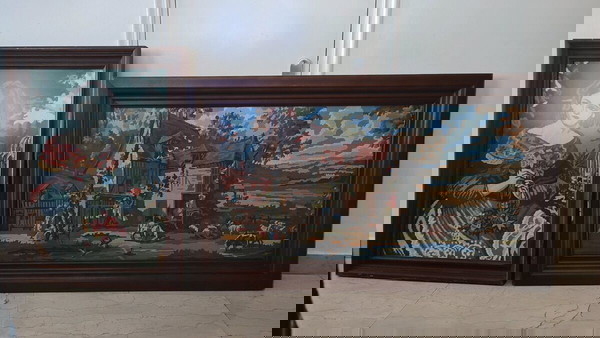 Χειροποίητοι κεντητόι πίνακες με ξύλινη κορνίζα