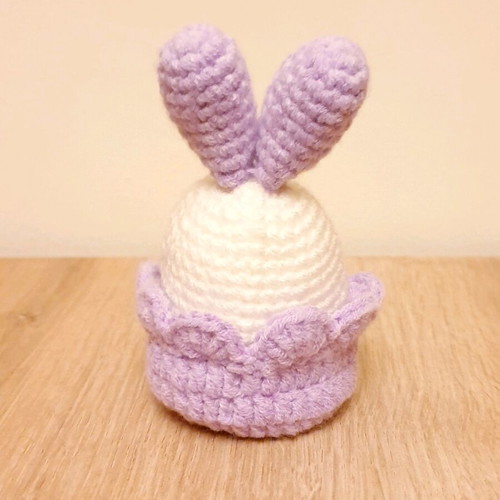Easter bunny in lilac knitted basket handmade made to order