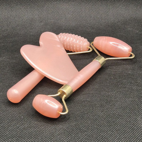 Skincare Tool Set New, Pink Guasha And 2 Rollers