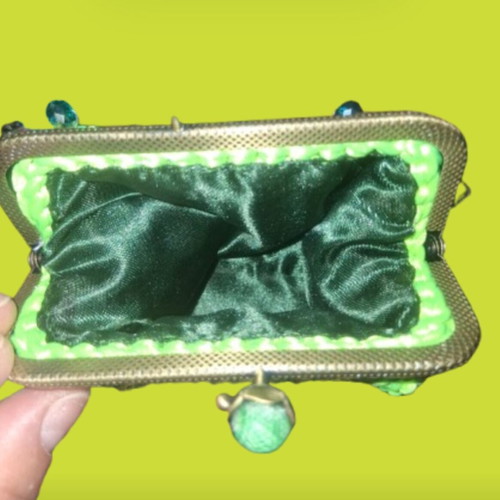 Handmade knitted wallet, green