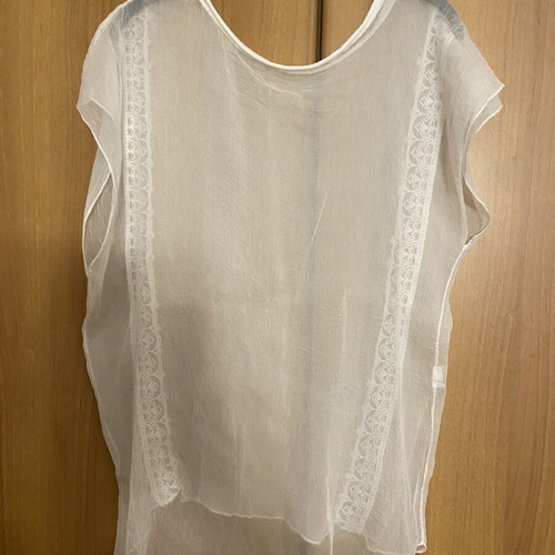Transparent blouse with lace stripes, new, white, silk fabric