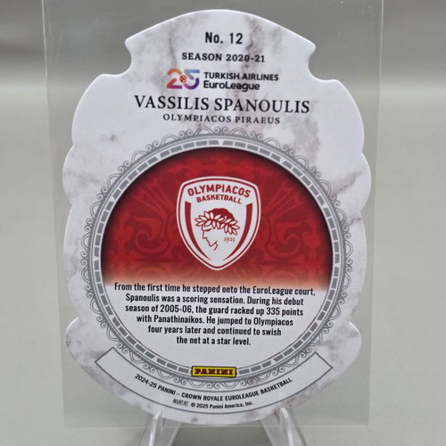 Panini Crown Royale EuroLeague 2024-25 Vassilis Spanoulis Test of Time Purple Prizm #12 /25