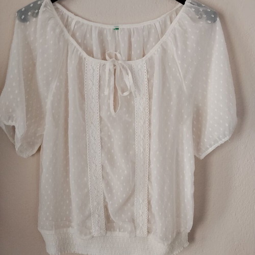 White Romantic Top with Embossed Polka Dot Design, Like New