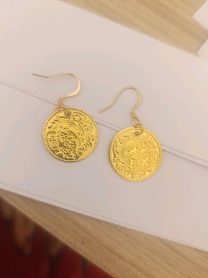 Earrings with a coin new for traditional costumes in gold color