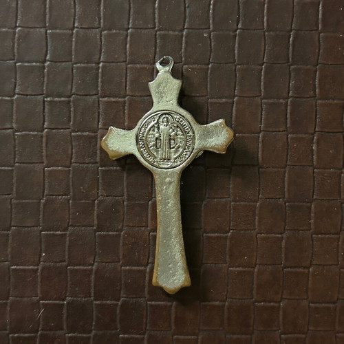 Cross pendant used with silver finish and Saint Benedict medal