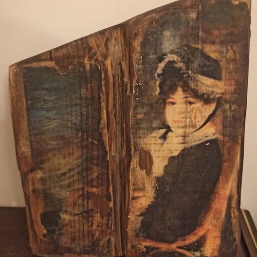 Handmade art piece on old wood Renoir copy used
