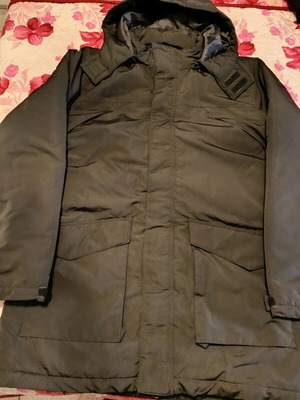 Men's long jacket Large like new, black with detachable hood