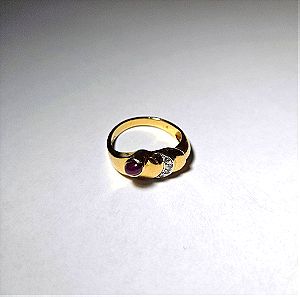 Χρυσό δαχτυλίδι 18Κ με ρουμπίνι και ζιργκόν, 4.2γρ., νούμερο 55.