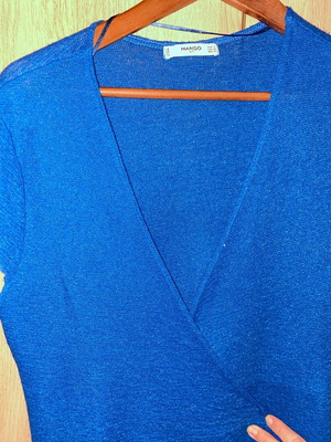 Blue electric wrap dress Mango used, small, with light silver weave