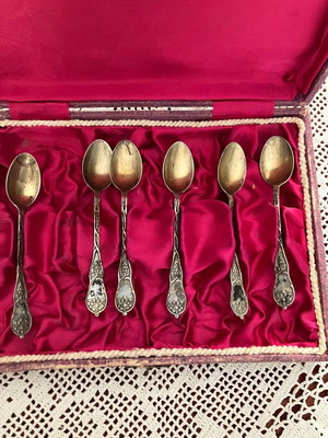 Silver antique tea spoons used, set of 6, no 7 from Constantinople