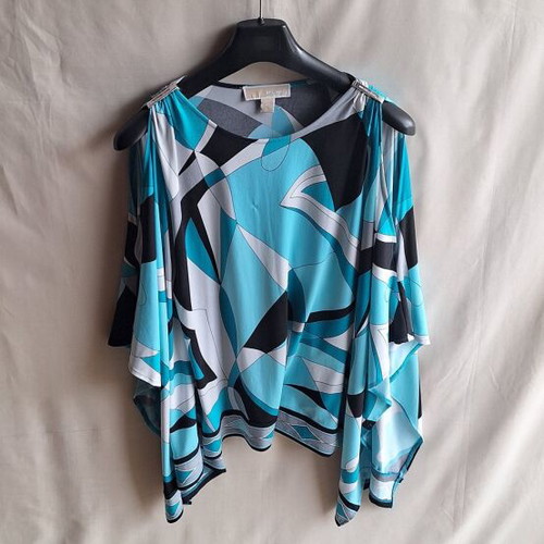 Michael Kors Cold Shoulder Blouse Top XS/S like new, turquoise geometric