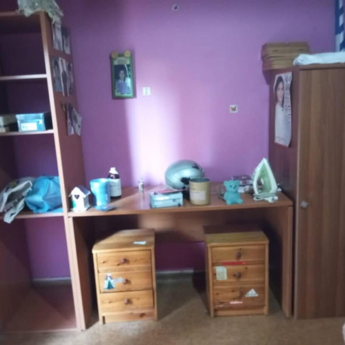 Desk set used with bookshelf, wardrobe and nightstands