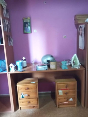 Desk set used with bookshelf, wardrobe and nightstands
