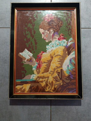 Hand-stitched framed embroidery like new, size 28x38