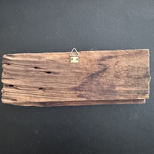 Handmade wall decor with clay houses on driftwood, new