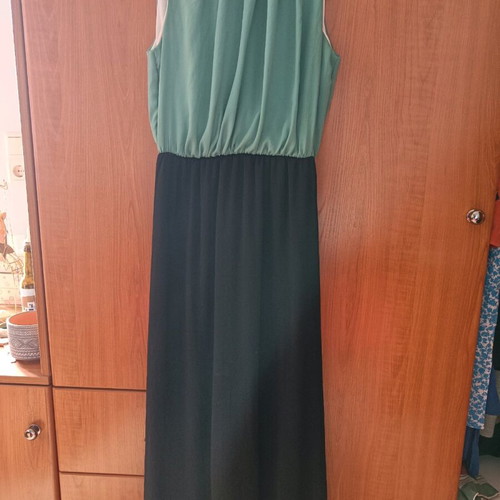 Long dress black with mint color, like new, neckline cut