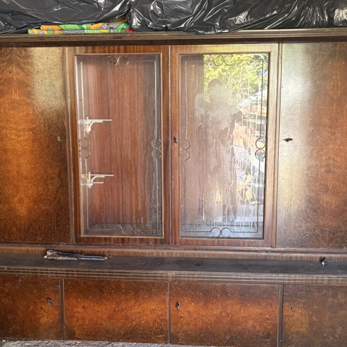 Furniture display cabinet with burr walnut veneer, 1960-1970