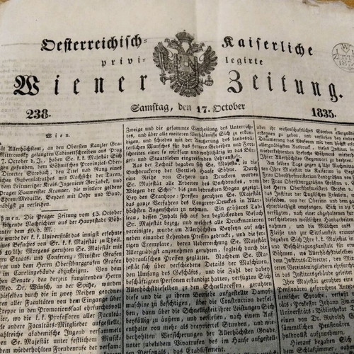 Vienna newspaper 1835 used with article on Otto's Greece