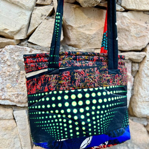 Handmade reversible patchwork shoulder bag, black multicolor