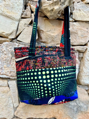 Handmade reversible patchwork shoulder bag, black multicolor