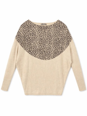 Caitlyn women's sweater used, beige with leopard print