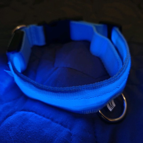 Blue glowing rechargeable dog collar like new