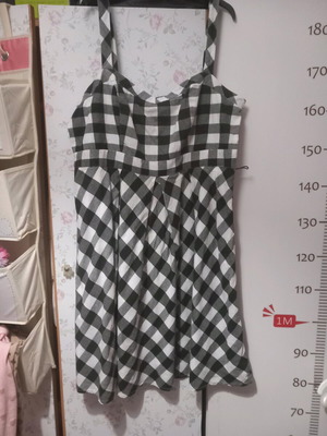 FF Καρό Βαμβακερό Φόρεμα Μεταχειρισμένο, Μαύρο και Άσπρο, Μέγεθος 22