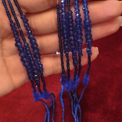 Multistrand necklace with blue glass beads and crystals like new
