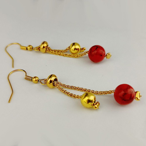 Cherry earrings new stainless steel with red chaoite stones
