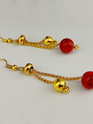 Cherry earrings new stainless steel with red chaoite stones