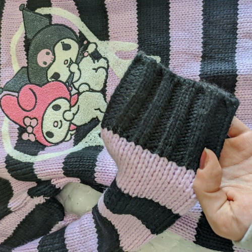 Hello Kitty Sanrio Pullover with Kuromi & My Melody used, striped, size S
