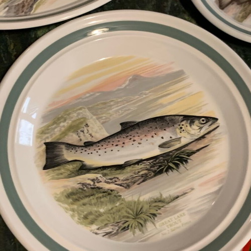 Set of 12 hand-painted porcelain dinner, salad plates and platter