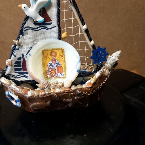 Handmade ship like new with shells and Saint Nicholas icon